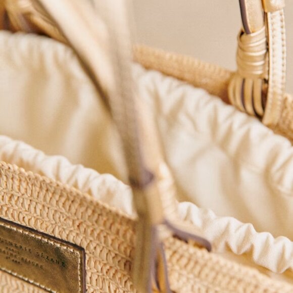SEZANE - Golden Raffia Basket Bag with Gold Leather handles - Picture 3 of 3